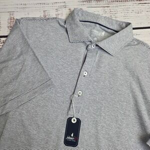 NEW Johnnie-O Polo Shirt Medium Blue Striped‎ Short Sleeve Golf Lyndon UPF 50
